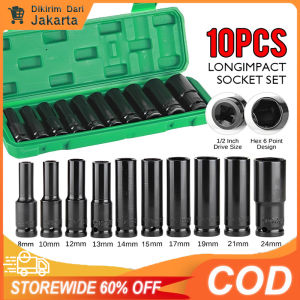 Impact Socket Set 10Pcs 1/2 Inch 8-24MM Set 10 Pcs kunci pas listrik Extension Impact Socket