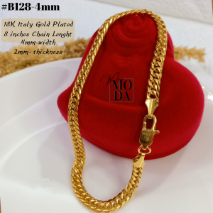 MIRAMODA B128 Italy Gold Plated 8 Cut Japan Style Link Chain Bracelet for Women Mens Not Pawnable B143 B229