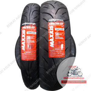 Paket Maxxis Extramaxx 90/80 dan 130/70-17 Ban Motor Sport Tubeless BONUS Pentil