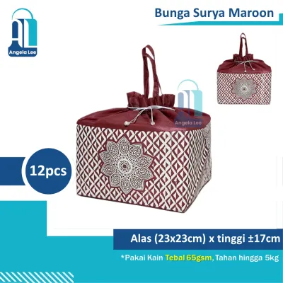 12pcs Tas Kain Serut Nasi Kotak Motif Batik utk 2 box 22x22 Goodie Bag Berkat Hajatan syukuran spunbond parcel