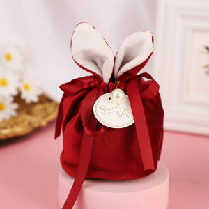 【Free Shipping】Easter Cute Bunny Gift Packing Bags Velvet Valentines Day Rabbit Chocolate Candy Pouch Wedding Birthday Party Jewelry Organizer