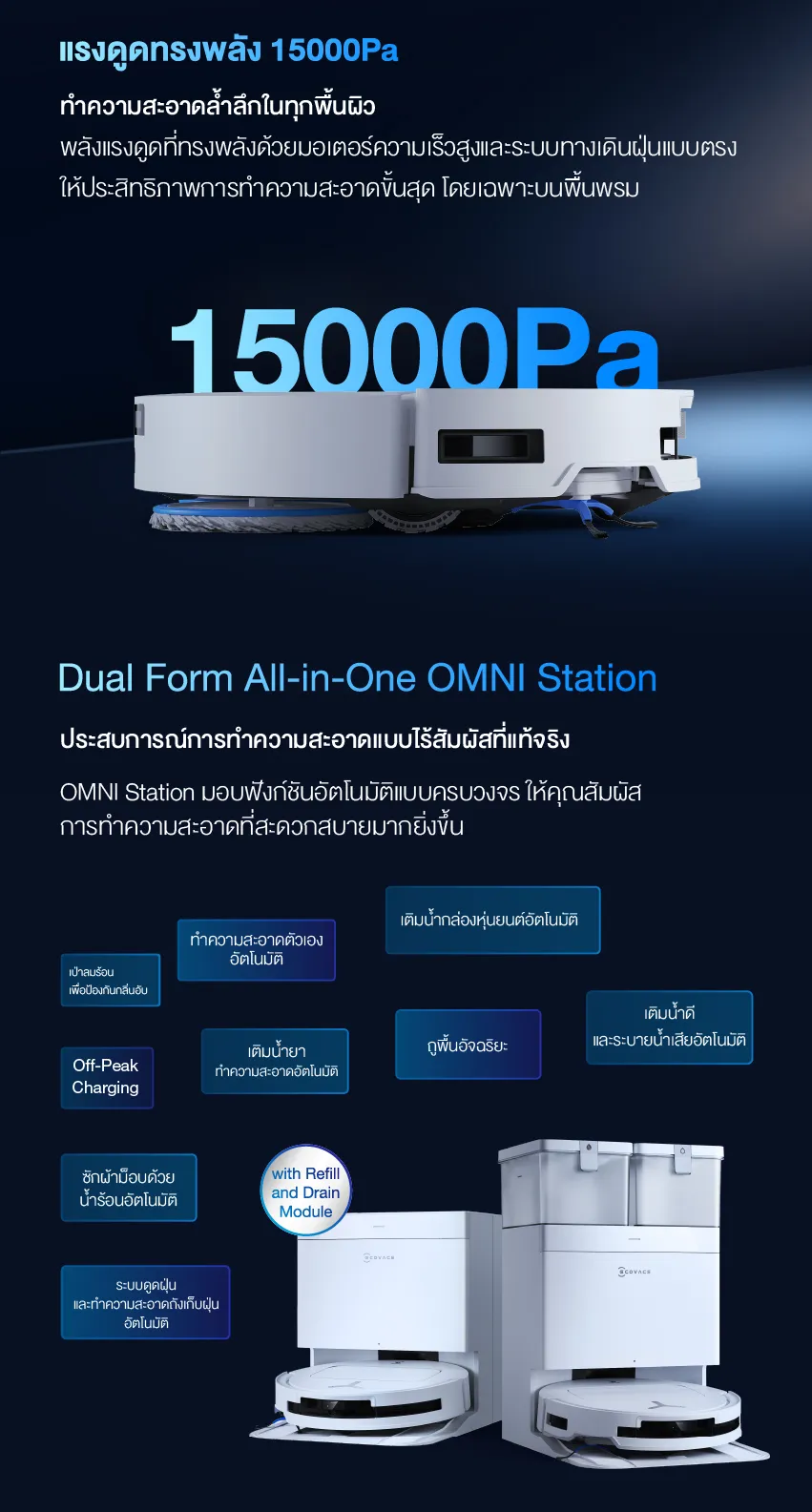 ECOVACS DEEBOT T50 PRO OMNI Series หุ่นยนต์ดูดฝุ่น ถูพื้น อัจฉริยะ + แท่นชาร์จอัจฉริยะ All-In-One บางพิเศษ