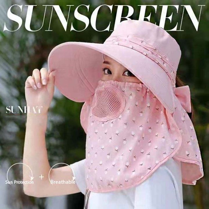 sun hats for women topi perempuan cantik murah cap women korean style  Windproof Mountaineering Hat Big Brim Cover Face Cycling Sun Hat Outdoor  Bucket Hat Summer UV Protection With Neck Flap Women