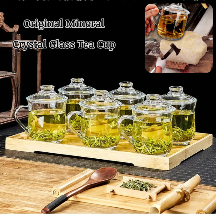 【Original Mineral Crystal】Glass Flower Tea cup Tea Making Handle Cup ...