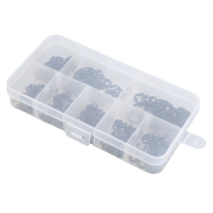 Toàn diện 225pcs E loại Snap Nhẫn loại Crafted từ thép manganeses mạnh mẽ cho những người đam mê và kỹ sư