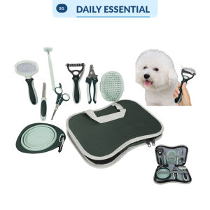 【DAILY ESSENTIAL】 8-in-1 Pet Grooming Kit | Green Tools with Storage Case for Dogs & Cats
