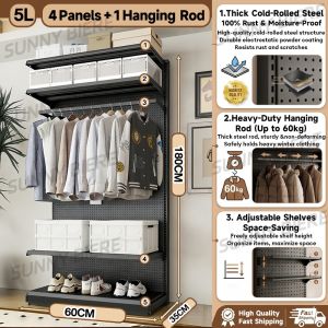 SUNNY Metal Coat Rack With Pegboard Stand Movable Storage Rack Display Rack With Hooks For Tools Goods