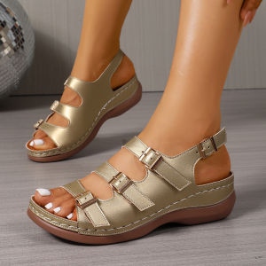 Free Shipping 2026 Spring New WomenS Wedge Heel One-Strap Sandals Plus Size Fish Mouth Beach Sandals