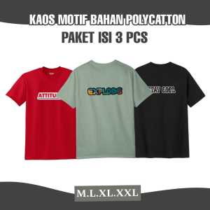 (TEBAL)PAKET 3 KAOS MOTIF DISTRO ATASAN PRIA WANITA BAHAN COTTON POLY24S M L XL XXL