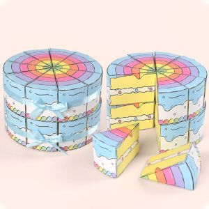 INEXTIN 10PCS Cartoon Triangle Cake Gift Box Multicolor Strawberry Rainbow Present Box Cake Shape Gift Packaging Box For Candy Cookie