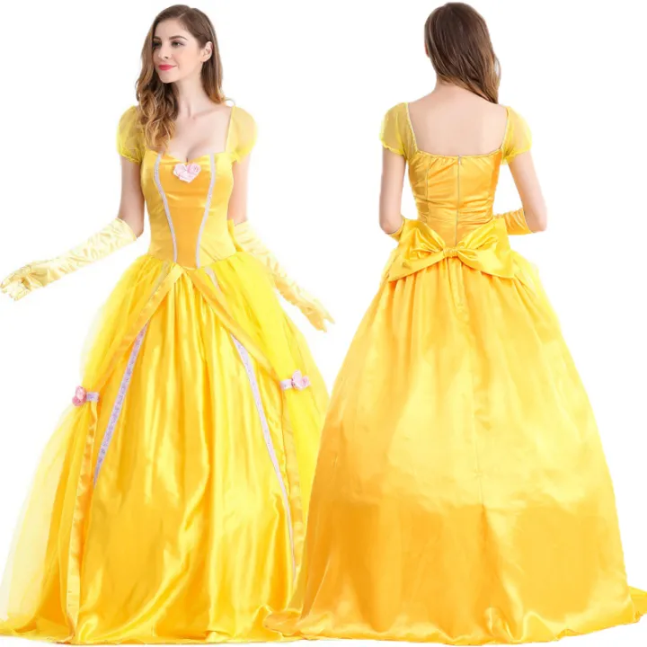 Anime Beauty and the Beast Costume Belle Princess Dresses Adult Fairy Tale  Princess Palace Dress Women Halloween Fancy Party Cosplay Dress【Free yellow 
