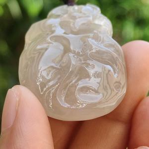 Premium High Quality Old Pit Natural Type A Jadeite Jade crafted with fish and Lotus as Pendant certificate weigh 25.4 grams measurement 44.2 * 28.5 * 12.3mm (pendant243)