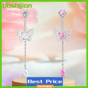 bashijian Fashion Zircon Belly Button Rings Stainless Steel Butterfly Heart Navel Piercing Shiny Crystal Belly Ring For Women Body Jewelry