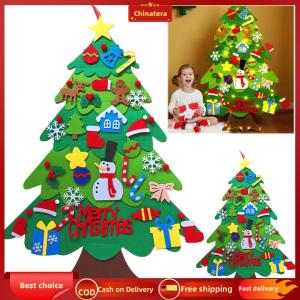 [Chinatera Malll]2 Pack Mini Felt Christmas Tree W/ String Light 3D Felt Christmas Tree Decoration Wall Hanging Chrismas Ornaments