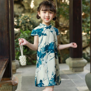 Children Tang Suit Spring Summer Girls Chinese Ancient Style Ink Printed Hanfu Toddler Chic Princess Dress Daily Thin Cheongsam