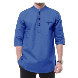 Men Kurta 6 Button 3/4 Sleeves Front Pocket Viral Baju Kurta Lelaki - Qamar