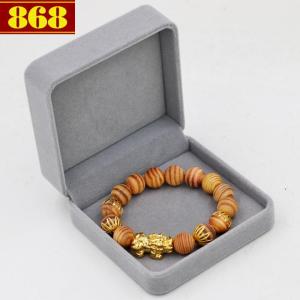 Bộ vòng chuỗi gỗ Huyết rồng 15 ly charm Tỳ hưu A530 kèm hộp nhung vòng tay hạt chuỗi