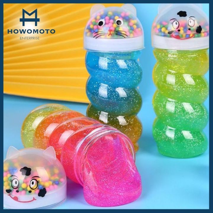 HW Cat Glitter Tube Slime with Balls Foam Rainbow Glitter Animal Slime