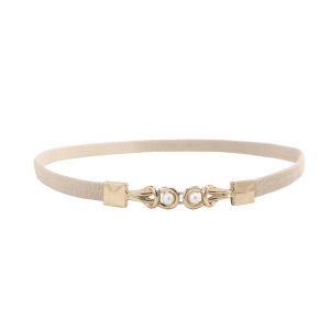 South Korea Pearl Buckle thin Elastic Belt Fashion Decorative Dress Belt  Style Full with Womens thin Waist Belt
