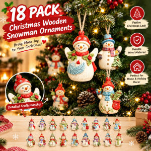 18 Pack Christmas Wooden Snowman Ornaments Xmas Tree Hanging Pendants Winter Home Holiday Decor