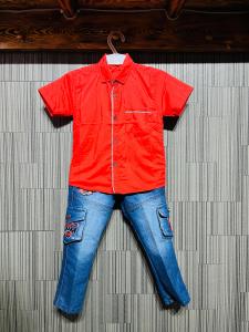 Stelan Baju Kemeja Anak Lengan Pendek Celana Jeans Panjang Usia 1-12 Tahun Model Desain Terbaru Spesial Rahmadan