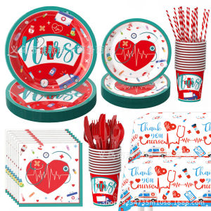New Nurses Day Themed Party Supplies Medical Care Festival Tableware Paper Plates Tissue Paper Cups Tablecloth Set
