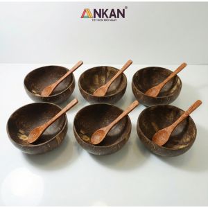 Combo 6 Bát Gáo Dừa ANKAN Tự Nhiên Kèm Muỗng Nĩa Dùng Salad Ngũ Cốc Trái Cây