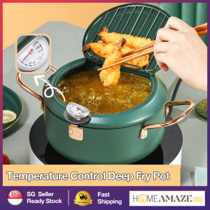 [HomeAmaze]Japanese Style deep fry pot with Thermometer & Oil Storage Can | Oil Fryer | Tempura Fryer Pan Temperature Control