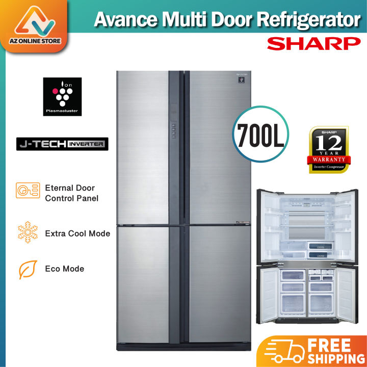 SHARP SJF85VMSS 700L 4 DOOR AVANCE FRIDGE / JTECH INVERTER / PLASMACLUSTER ION / ACTIFRESH