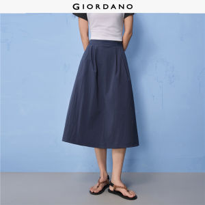 Giordano Women Brand print half elastic waist pleated long skirt Free Shipping 12465005