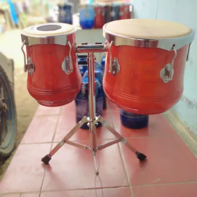 ketipung kendang dangdut cat kayu natural kulit putih plus stand
