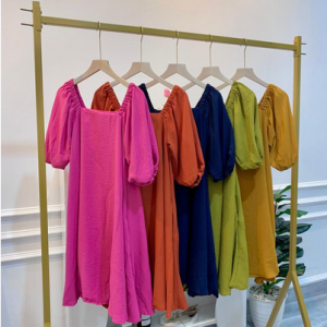 DELIVIA DRESS WANITA CREPE FLARIE / DRESS TERUSAN WANITA LENGAN PUFF