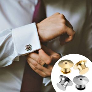 GONUUWGL 10PCS พื้นผิวขัดมัน ที่จับหมุดล็อคโลหะ เล็บฟรี ผิวเรียบเนียน เข็มล็อกป้ายเข็มกลัด อุปกรณ์เสริมปุ่ม ทอง/เงิน ล็อคเข็มกลัดเข็มกลัด สำหรับผูก/ตรา