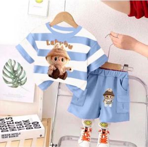 SETELAN KAOS ANAK PEREMPUAN MOTIF LABUBU 2024/SETELAN STRIP LABUBU ANAK