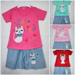 STELAN ANAK PEREMPUAN KAOS BORDIR CELANA PENDEK UNTUK 1 SAMPAI 6 TAHUN TERBARU TERMURAH