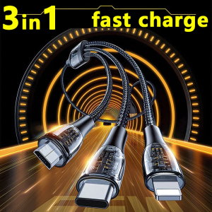 ⚡Super Fast charging⚡ Fast Charger 3 in 1 USB Charging Cable Micro For iPhone Android Type C Premium Nylon and Aluminum Braided Materials Multiple USB Charger Cable 1.2M Long High quality nylon wire Refused to entangle durable No cracking Not break