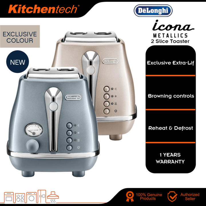DeLonghi CTOT2003 Icona Metallics Toaster 2 Slices 900W CTOT2003.AZ
