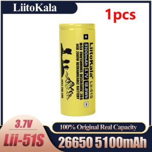 - Liitokala rechargeable battery 26650 Li-Ion 3.7V 5100mah 20A discharger 100% original legit real capacity flat lithium rechargeable batteries for LED flashlight Lii-51S