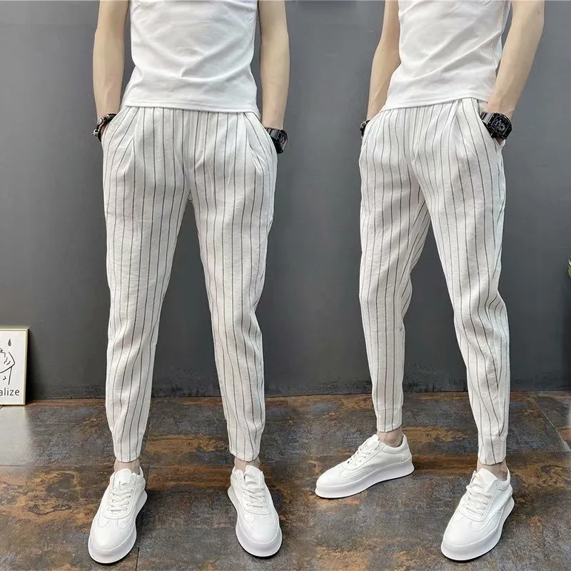 Men's Pants Loose Grey n White Stripped Jogger Breathable Casual