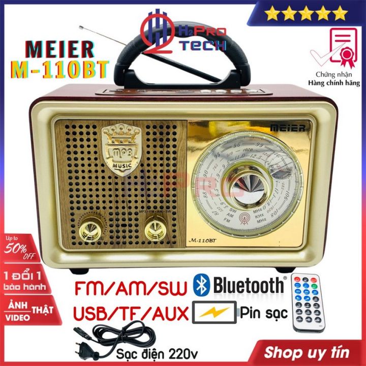 Đài radio cho người già, đài radio FM cổ điển Meier M-110BT FM/AM/SW,nghe nhạc MP3 loa Bluetooth/USB/Thẻ nhớ-H2pro Tech