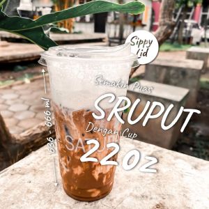 Cup Gelas Plastik PET 22 Oz + Tutup Lid Anti Tumpah Strawless / Gelas Cup Ice Kopi Coffee Teh 22oz Sippy Lid Polipack Plastik