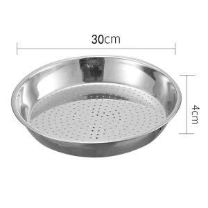Stainless Steel Steamer Tray Round Steaming Plate Deep Dish Tahan Lama Rumah Tangga Multi Size Dim Sum Fish Cooking