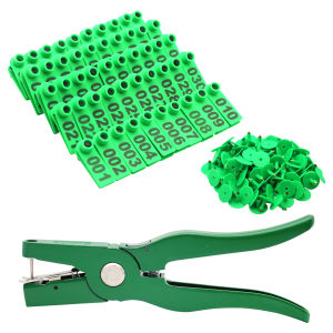 Goat Ear Tag Set 100Pcs 001-100 Number Plastic Livestock Ear Tags with Animal Ear Tag Applicator Plier for Goat Pig Cow Tagging Tool