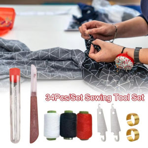 34Pcs/Set Stainless Steel Sewing Kit Sewing Tool Set Needles Thread Hand Repair Tools
