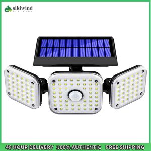 112 LED Solar Outdoor Flood Light with Motion Detection 3 Heads for Garden Yard Garage 6000K Bright White