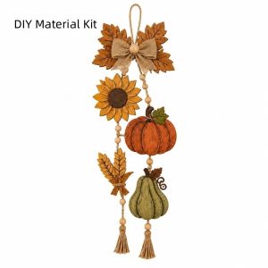 DECALE Wooden Halloween Pumpkin Ornaments DIY Maple Leaf Autumn Theme Decorations Kit Rustic Style with Burlap Bow Door Decoration Thanksgiving