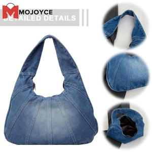 MOJOYCE Women Jean Shoulder Bag with Zipper Compact Purse for Daily Use and Travel Blue Casual Style Perfect for Work