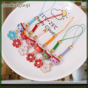 tuokaiguoji Ceramic Cherry Blossom Scarf Lucky Cat Mobile Phone Strap Keychain Creative Cute Colorful Bead Backpack Pendant Accessories