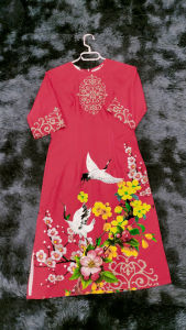 {HCM}Áo dài cách tân AD162a tà lỡ in mai hạt phối chân váy lưới dễ thương- Khánh Linh Style