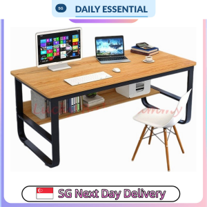 【DAILY ESSENTIAL】 A88W Study Table with Shelf | 80 100 or 120cm | Black Beige Pine